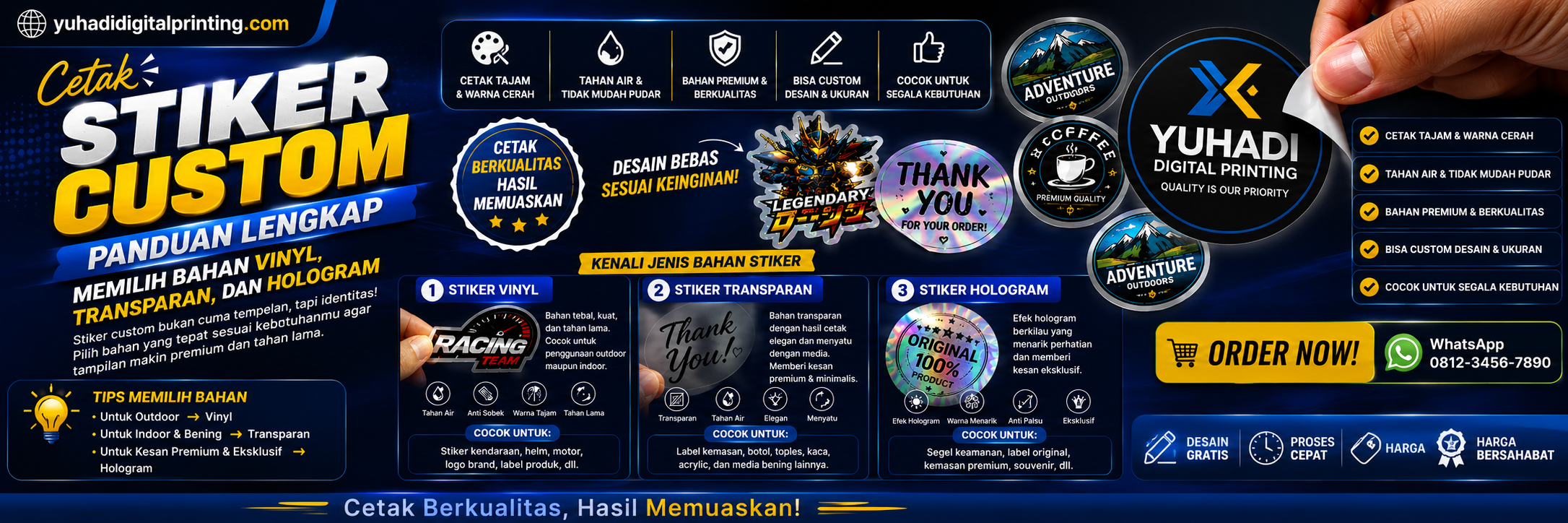 Cetak Stiker Custom: Panduan Lengkap Memilih Bahan Vinyl, Transparan, dan Hologram