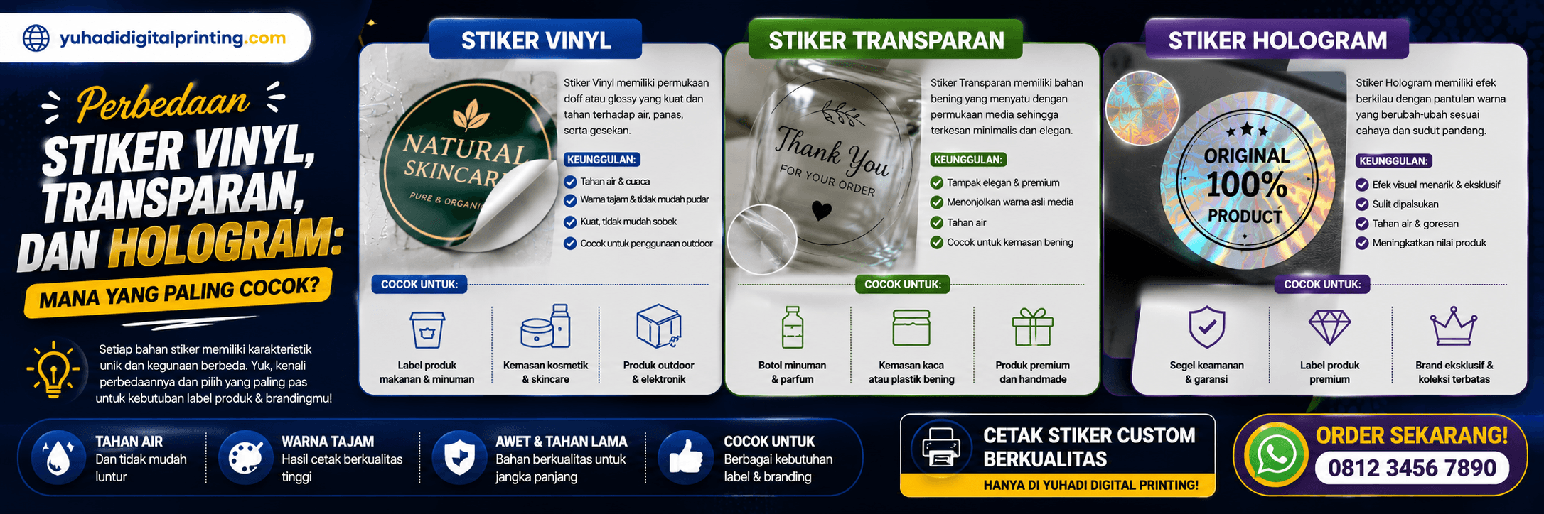 Perbedaan Stiker Vinyl, Transparan, dan Hologram: Mana yang Paling Cocok?