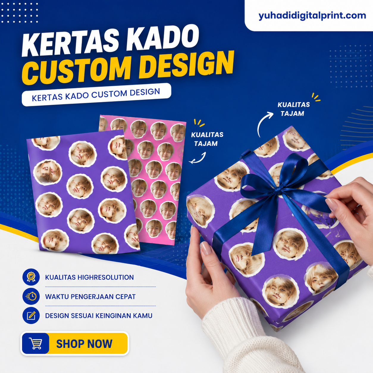 Kertas Kado Custom Wajah / Kertas Kado Foto Nama / Wrap ping Paper Custom Murah