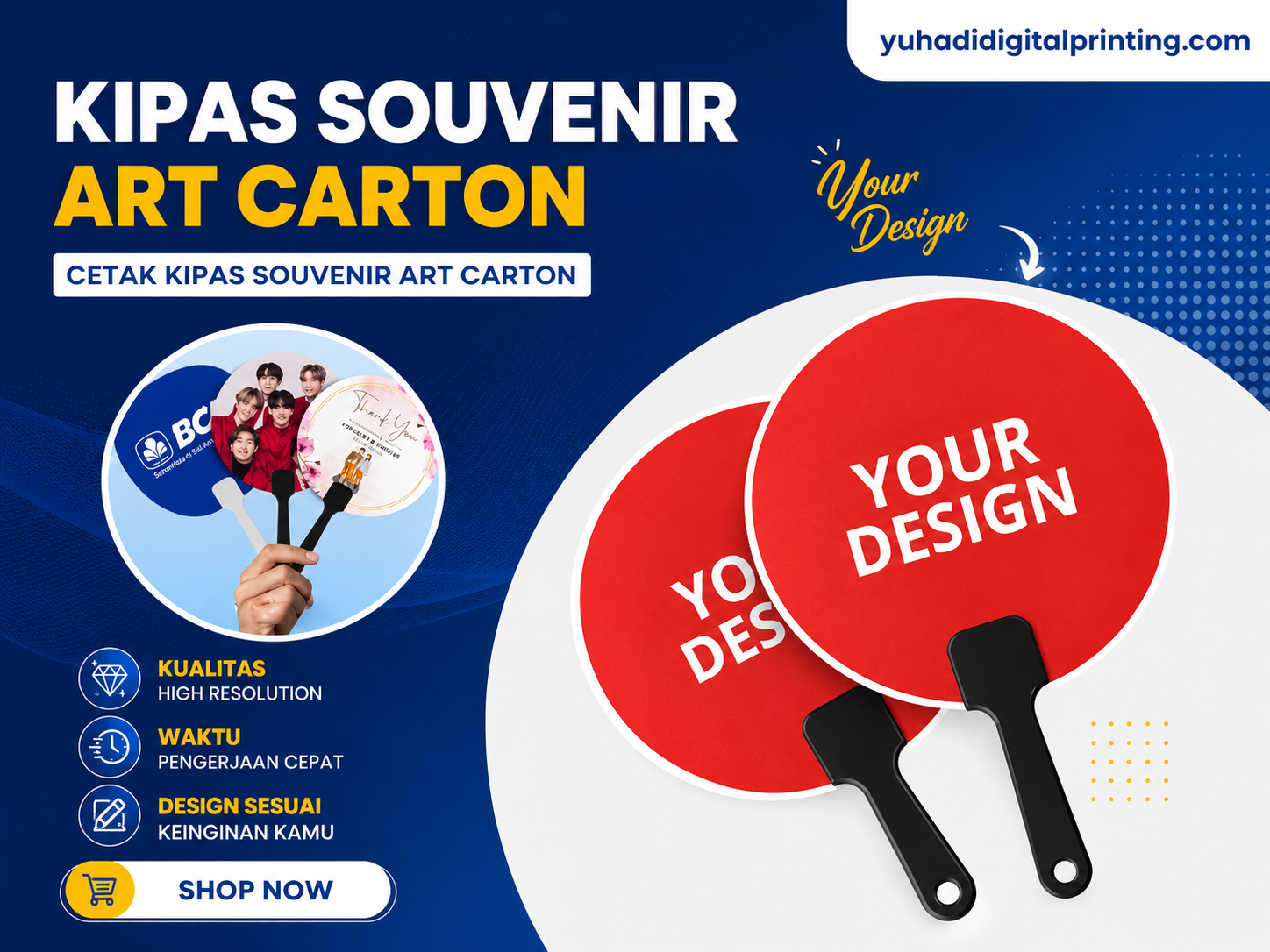 Kipas Souvenir Custom | Art Carton 260gr | Cetak 2 Sisi