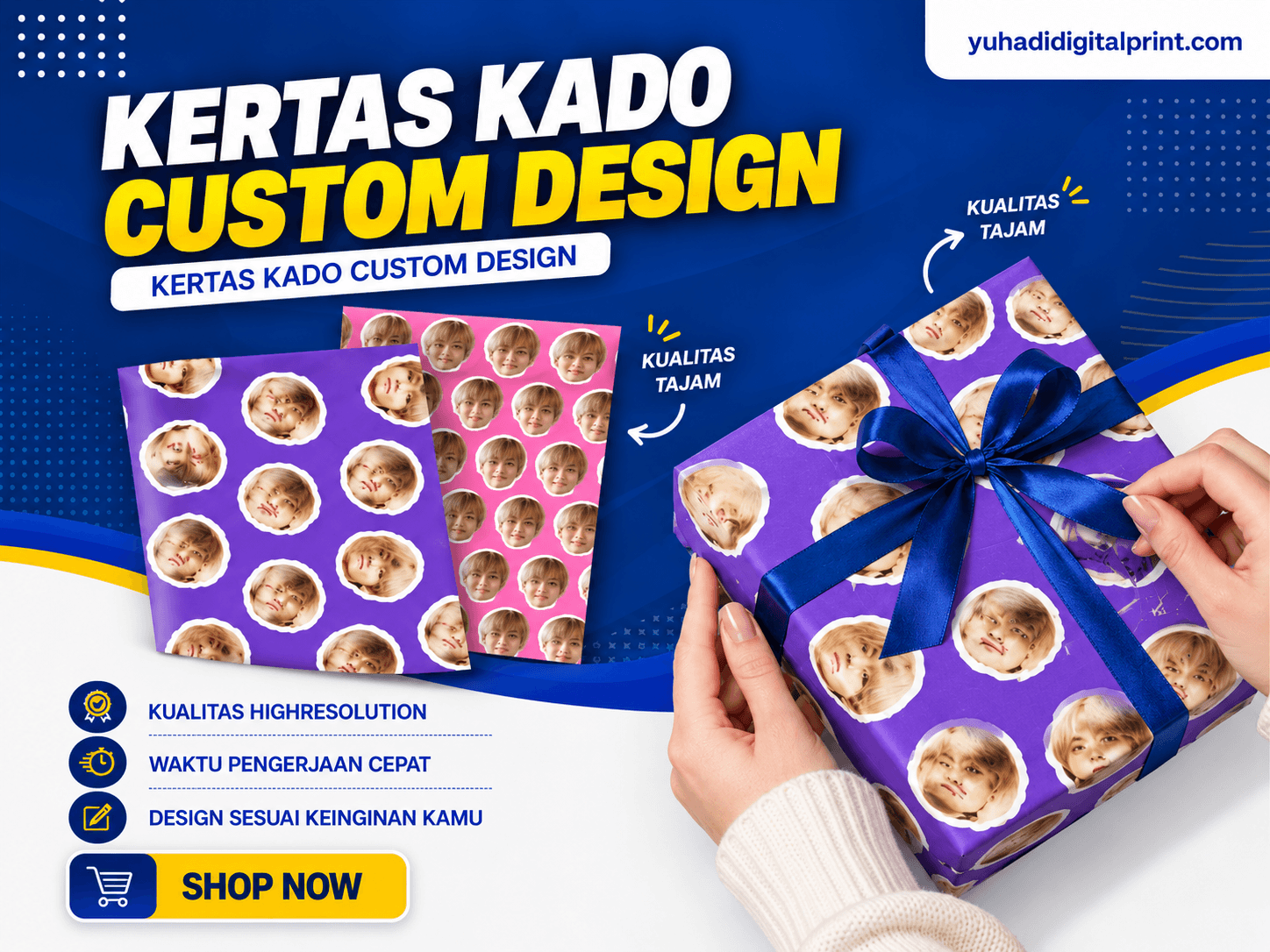 Kertas Kado Custom Wajah / Kertas Kado Foto Nama / Wrap ping Paper Custom Murah