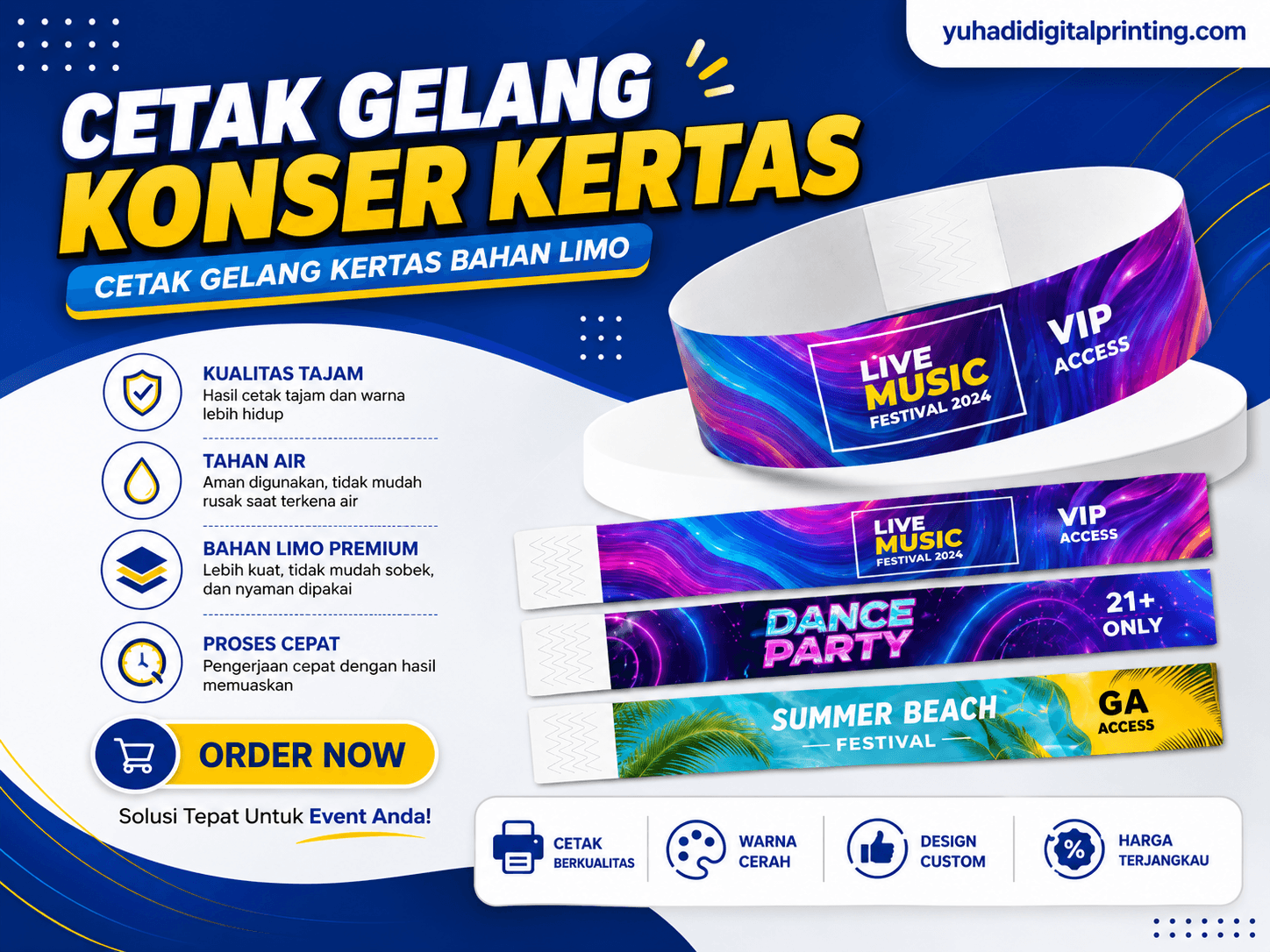 Cetak Gelang Kertas Bahan LMO (Anti Sobek) / Gelang Konser / Gelang Tiket / Wristband